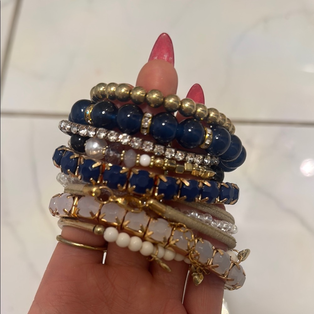 Elegant Blue and Gold Beaded Bracelet Set